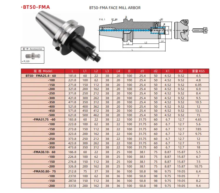 BT50-FMA FMB22/27/32/40/60 Metric Milling Tool Handle Lathe Face Milling Cutter Tool Holder Shandong Denso Pricision Tools Co.,Ltd.