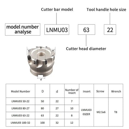 China Face mill produces CNC tools Save 90% of LNMU03 Double-sided  high feed milling cutter & shell mill cutter (for LNMU0303 milling insert) Shandong Denso Pricision Tools Co.,Ltd.