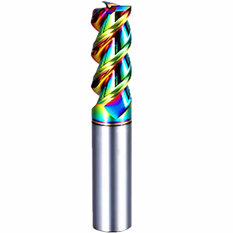 Three-edged rainbow coated end mill, Milling cutter China produces CNC tools Save 90% of costs Customizable Shandong Denso Pricision Tools Co.,Ltd.