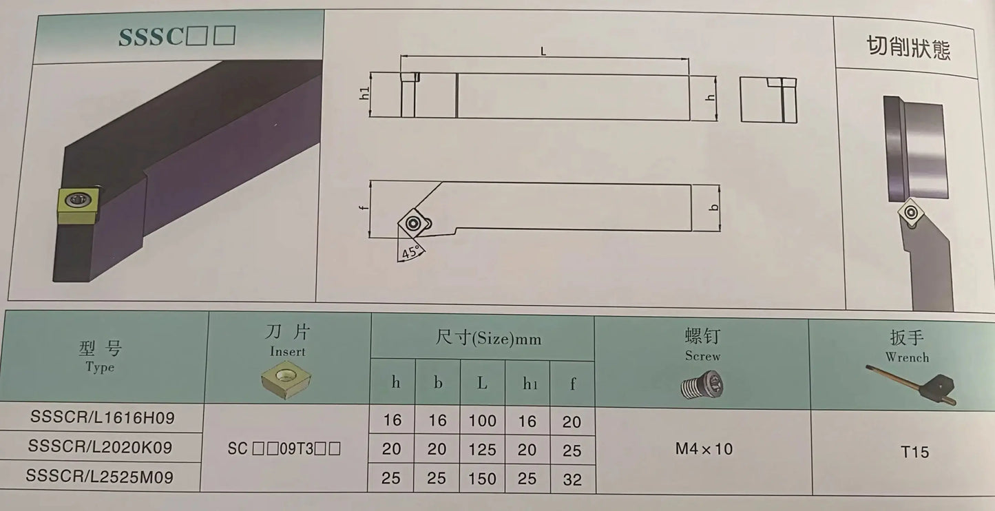 45 degree external turning tool SSSCR/L1212/1616/2020/2525 Shandong Denso Pricision Tools Co.,Ltd.