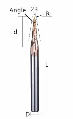 China produces CNC tools Tapered ball nose end mill TiSiN Coated Solid Carbide 2 Flute Spiral Milling Cutter Shandong Denso Pricision Tools Co.,Ltd.