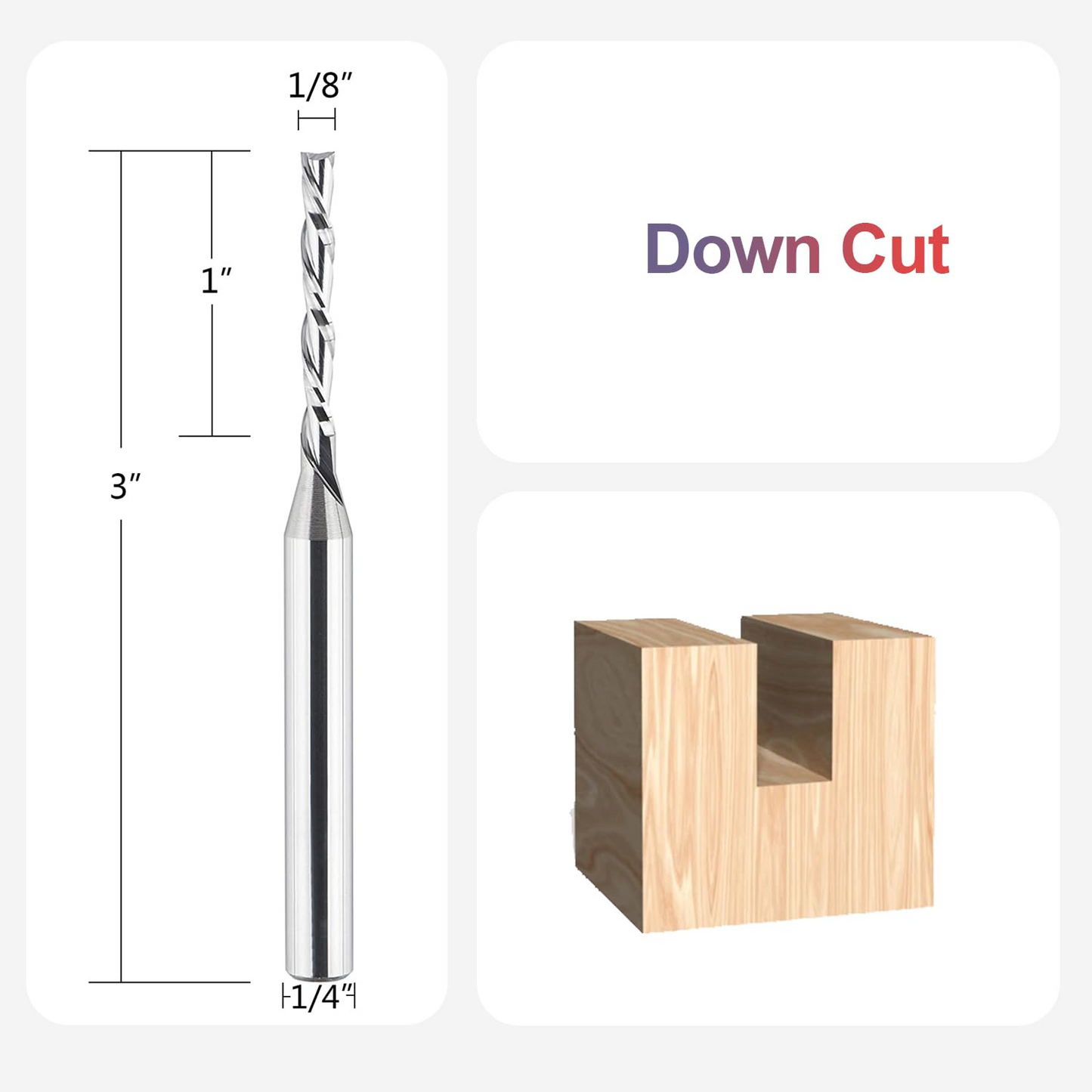 Extra Long Spiral Router Bit Down Cut 1/8 inch Cutting Diameter, 1/4 inch Shank 3 inch OVL HRC55 Solid Carbide End Mill for Wood Cut Carving Engrave