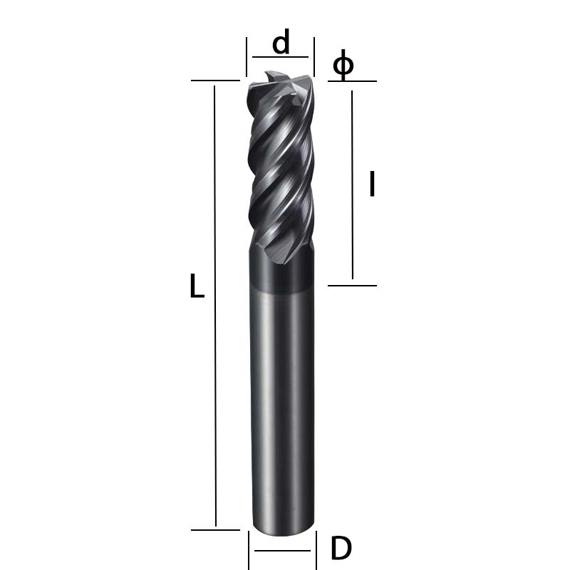 70 degree round nose milling cutter, 4-blade tungsten steel alloy end milling cutter, bull nose cutter, black nano coating, extended CNC cutting tool Shandong Denso Pricision Tools Co.,Ltd.