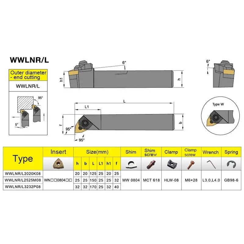 WWLNR/L External Turning Tool Holder CNC Cutting Tool Cutter Bar (for WNMG carbide insert) Shandong Denso Pricision Tools Co.,Ltd.