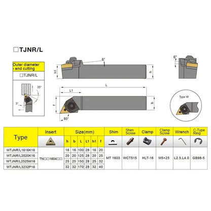 WTJNR/L External Turning Tool Lathe Bar Turning Holder CNC Cutting Tool Cutter Bar (for TNMG carbide insert) Shandong Denso Pricision Tools Co.,Ltd.