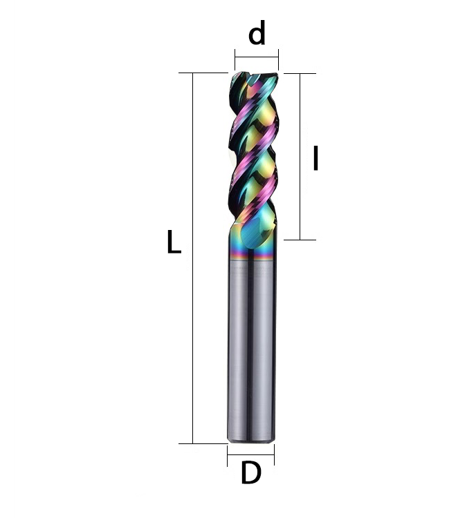 65 degree U-groove aluminum milling cutter, 3-blade, high-efficiency tungsten steel alloy end milling cutter, seven color coated aluminum alloy special high gloss cutter Shandong Denso Pricision Tools Co.,Ltd.