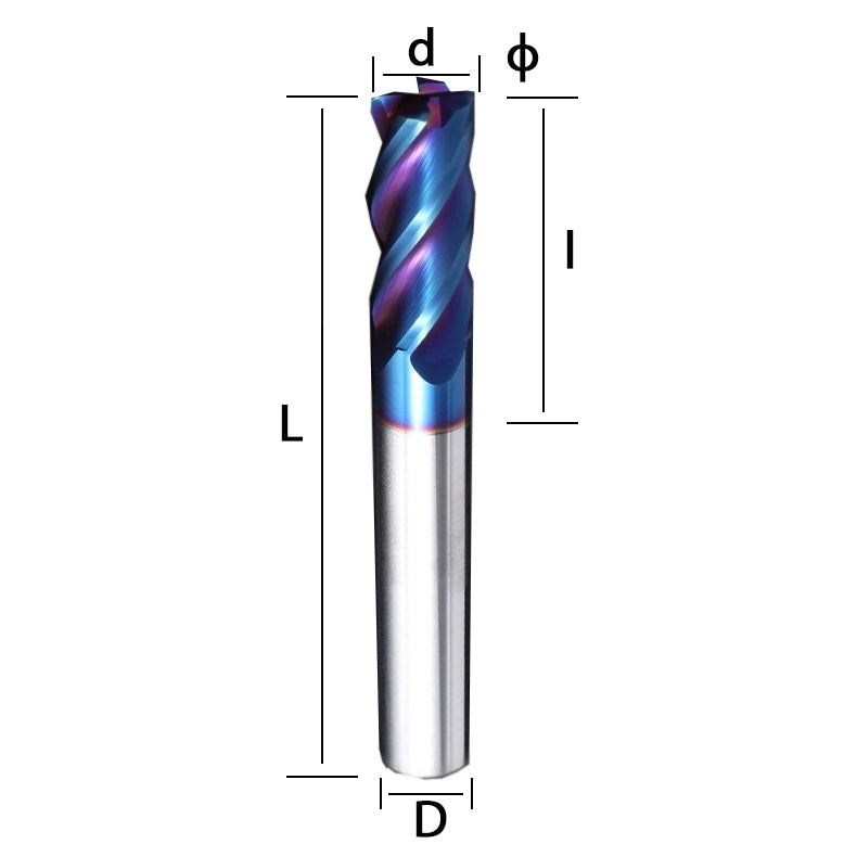 65 degree round nose milling cutter, 4-blade tungsten steel alloy end milling cutter, bull nose cutter, blue nano coating, extended CNC cutting tool Shandong Denso Pricision Tools Co.,Ltd.