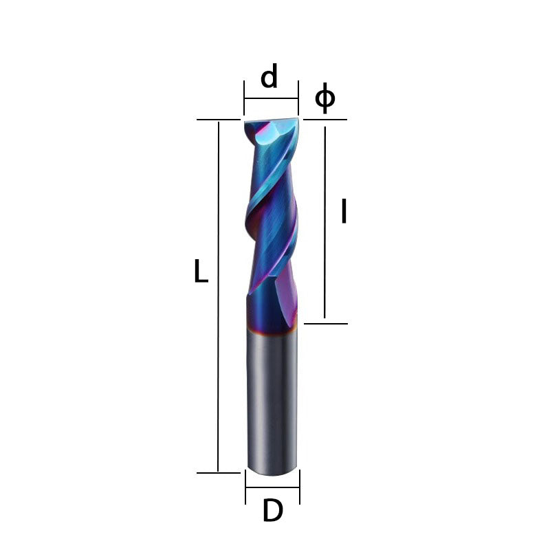 65 degree 2-blade keyway milling cutter tungsten steel alloy end milling cutter high hardness blue nano coated stainless steel CNC cutting tool Shandong Denso Pricision Tools Co.,Ltd.