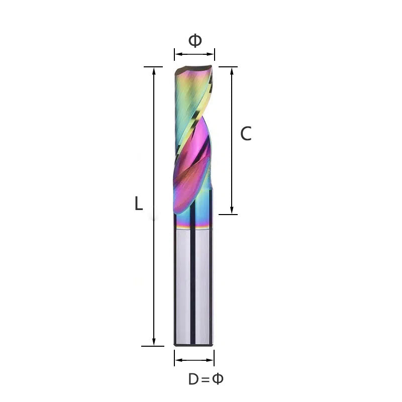 Single edge spiral milling cutter, seven color coated aluminum milling cutter, tungsten steel alloy 5A grade acrylic special carving cutter Shandong Denso Pricision Tools Co.,Ltd.