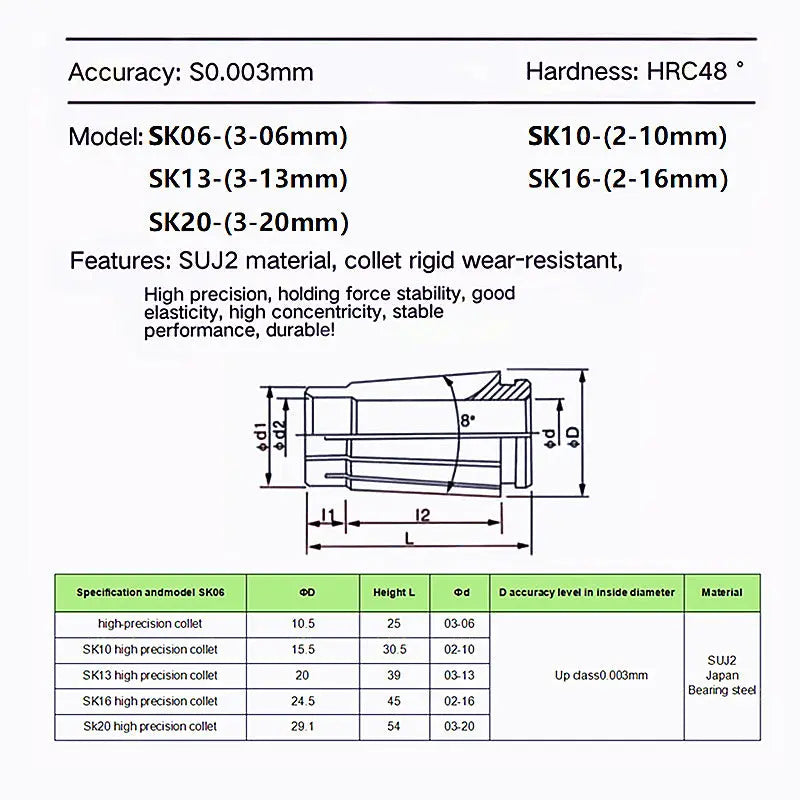 SK16 Collet Chuck CNC high speed precision lathe milling cutter collet tool holder Shandong Denso Pricision Tools Co.,Ltd.